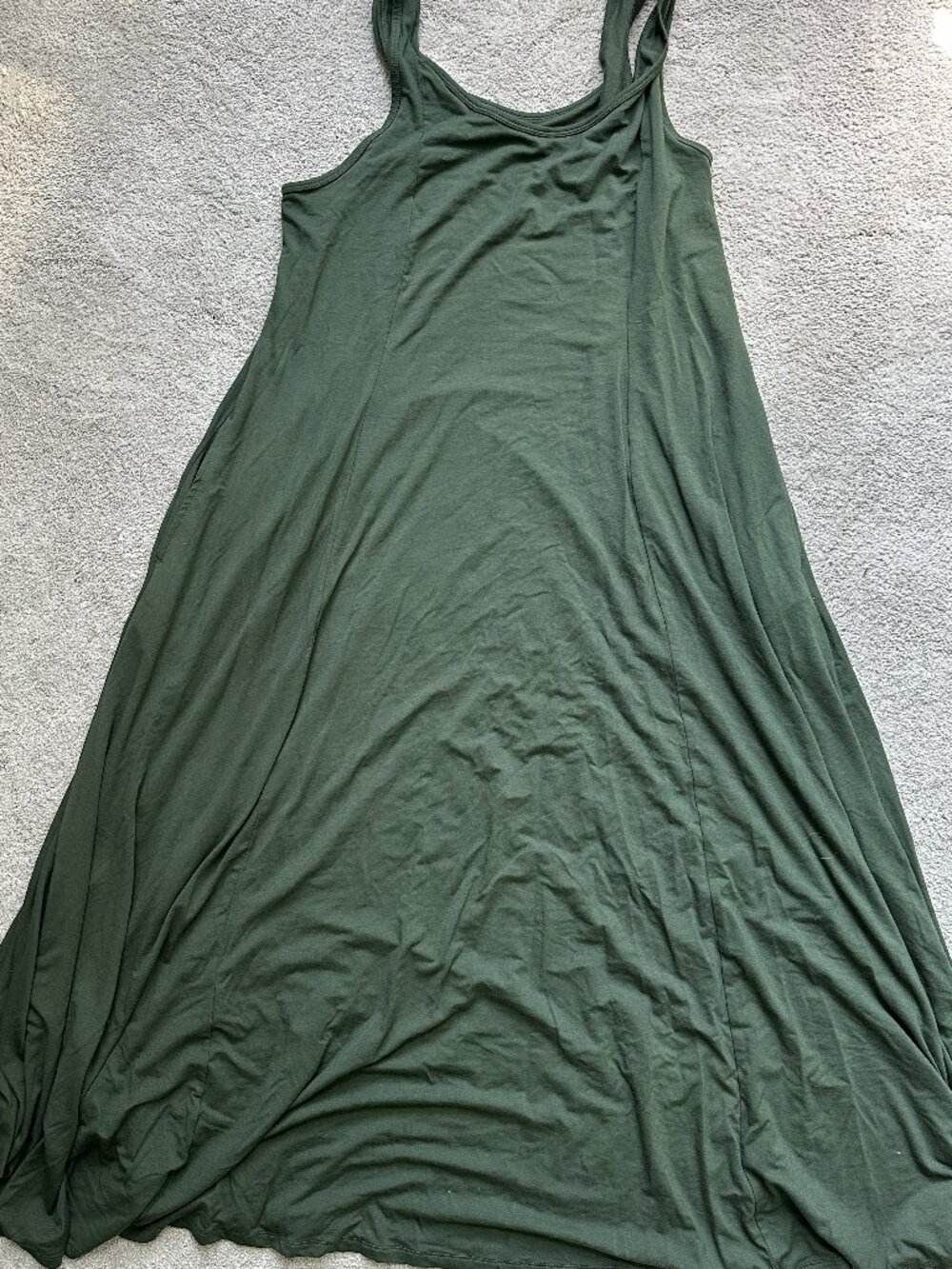 Ava & Viv Seamed Dark Olive Green Cotton Maxi Dress with Pockets 1X